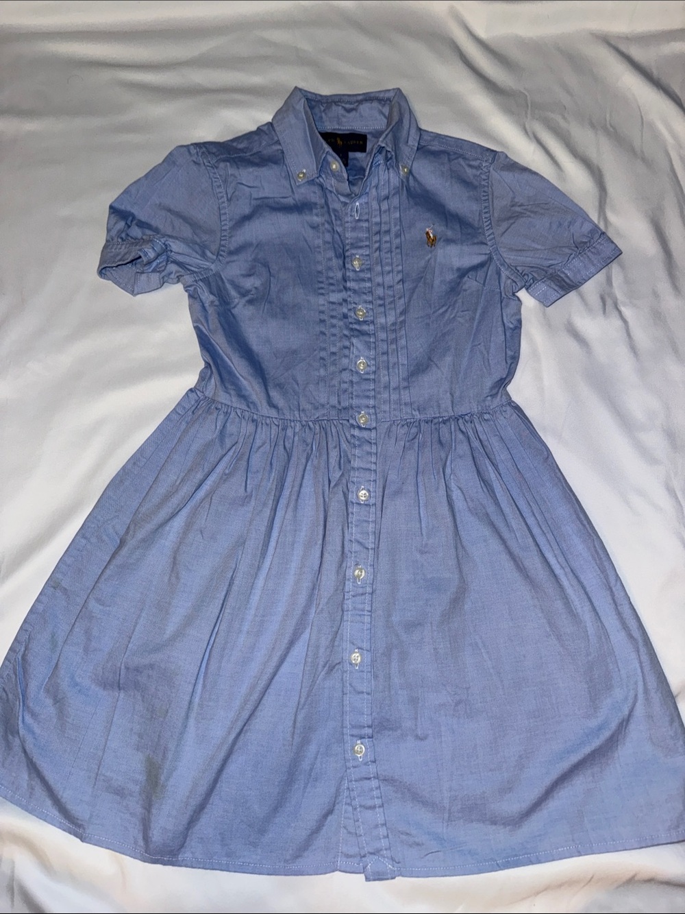 Ralph Lauren Girls' Blue Button-Front Shirt Dress